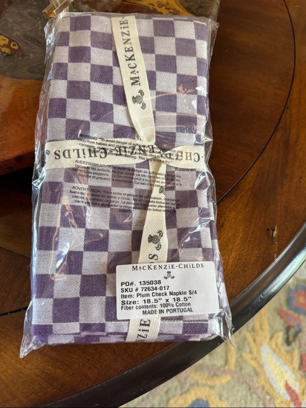 MacKenzie-Childs (4) Plum and Checkered Napkin